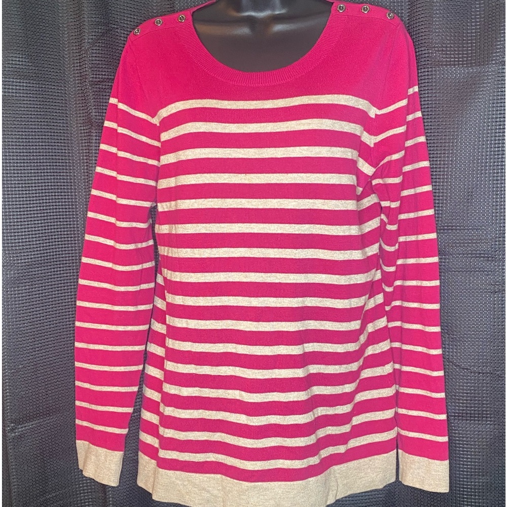 Banana Republic long sleeve pink tan striped sweater. EUC! Size Large